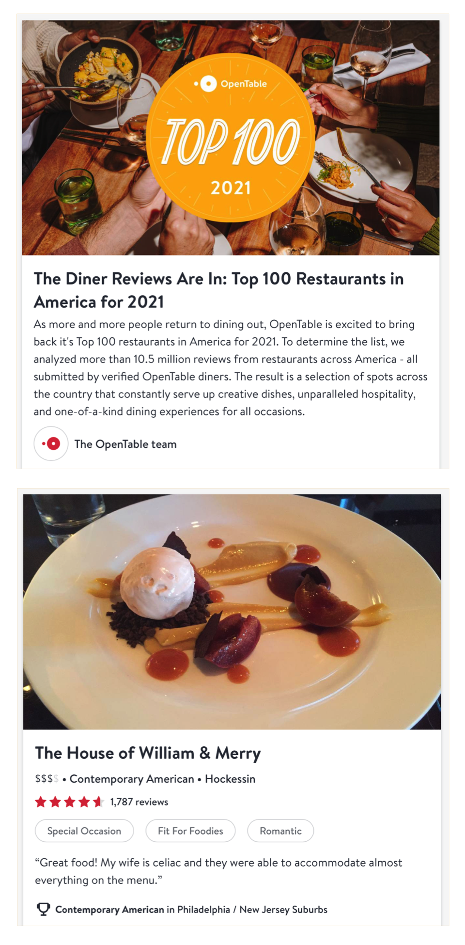 Open Table Top 100 Restaruants in America 2021